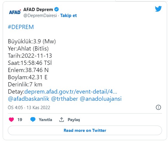 AFAD duyurdu! Bitlis'te korkutan deprem!